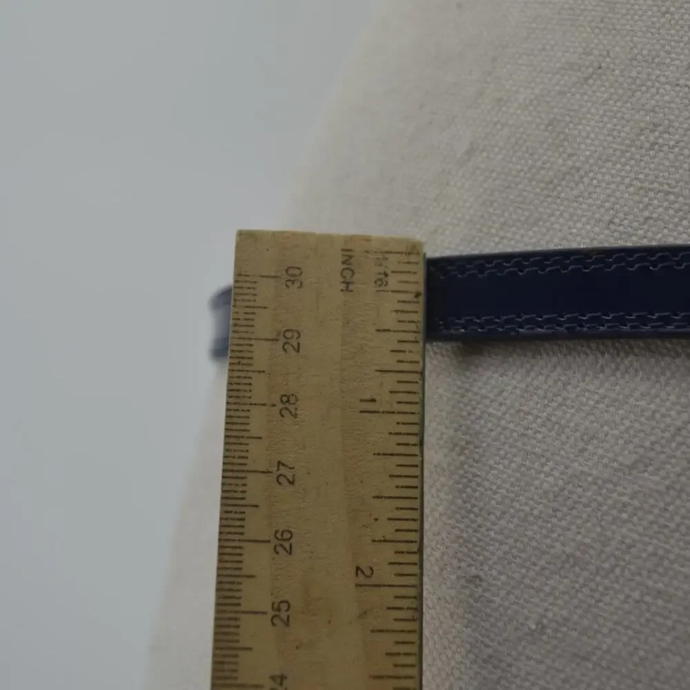 Navy Blue Skinny Dress Belt Faux Leather Minimalist Large